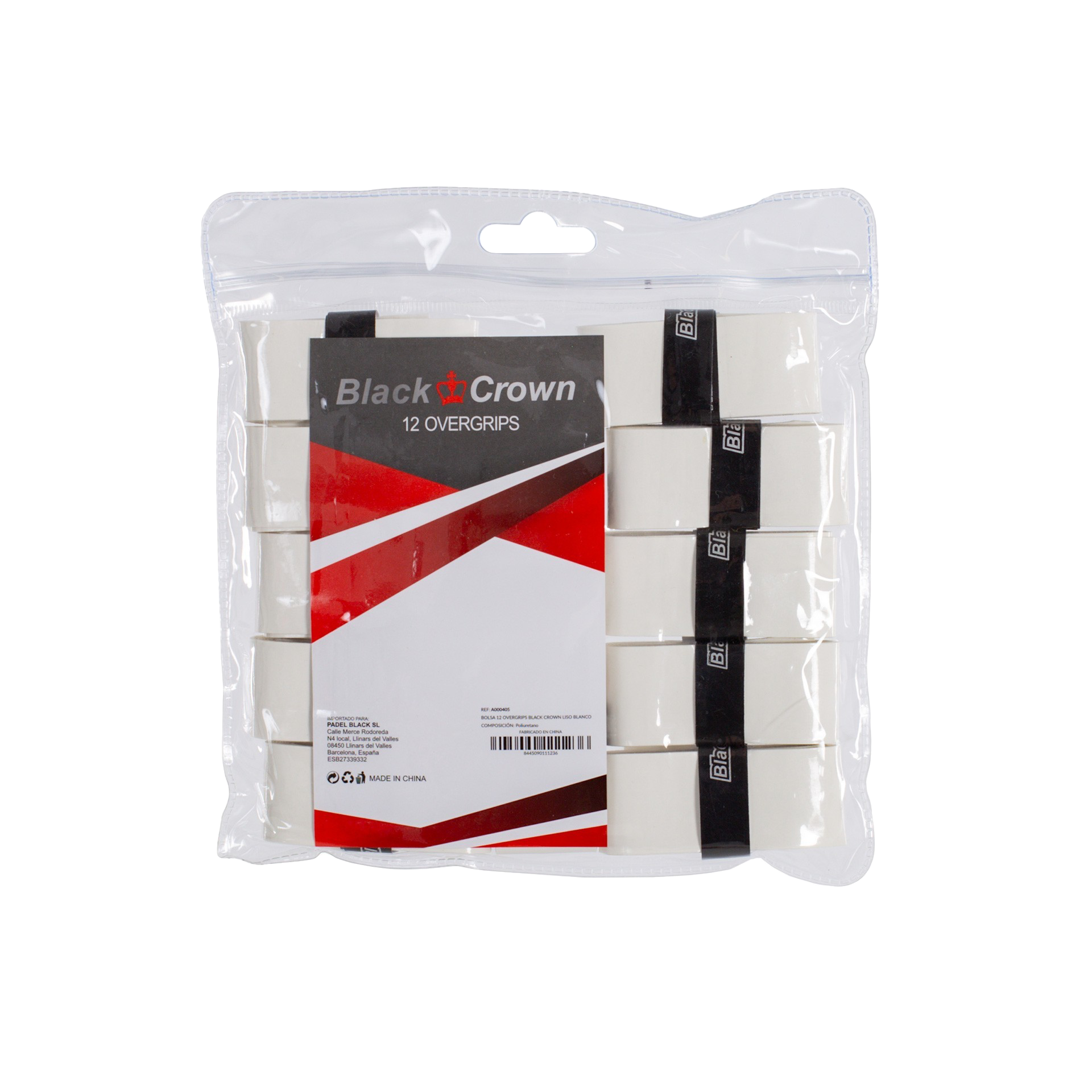 Bolsa 12 Overgrips Lisos Blancos Black Crown